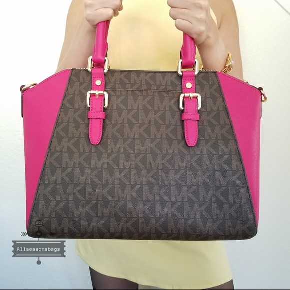 NWT Michael KORS Ciara Large satchel brown pink - Picture 3 of 8